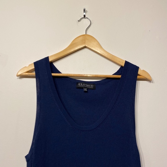 Eloquii Navy Blue Ribbed Stretchy Scoop Neck Tank Top - Picture 2 of 3